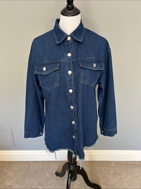 Women's Dark Blue Denim Button-Front Jacket